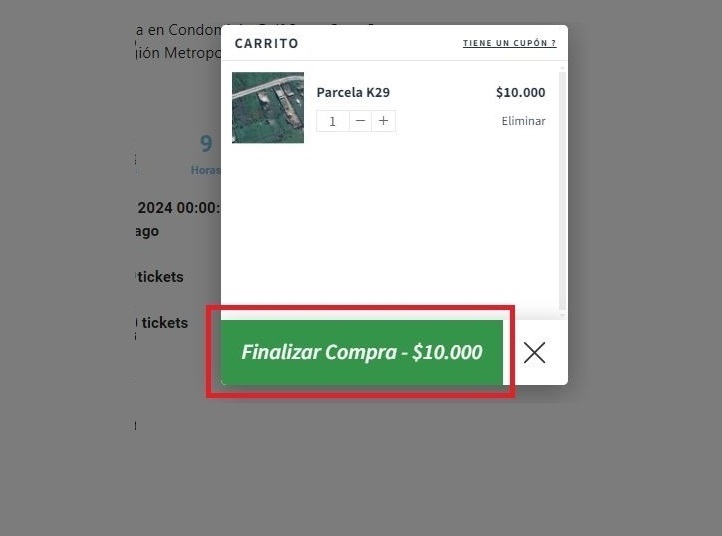 Paso N°7: Se abrirá el carrito, donde puedes revisar el monto. Haz click en Finalizar Compra.